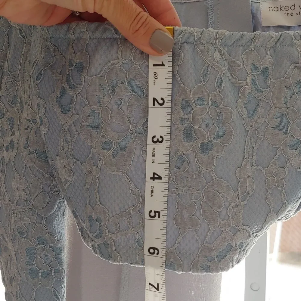 Naked Wardrobe The Statement Lace Long Sleeve Crop Top NWT Sz S Blue